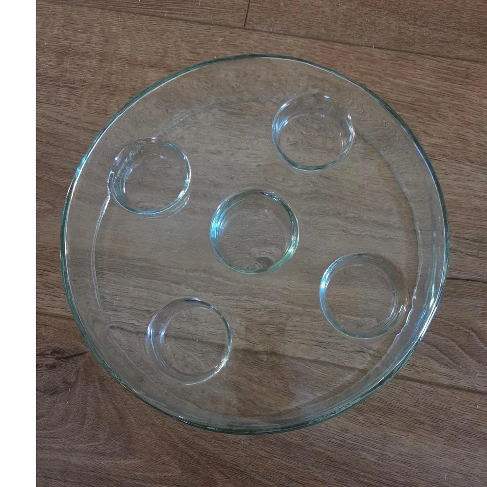 Vintage Green Glass Candle Holder Tray with‎ 5 Tealight Cups Round Centerpiece